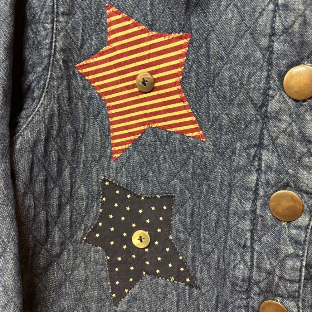 Haiks Vintage 90s Quilted Denim Americana Flag Star Jacket Corduroy Cottage S - Picture 5 of 10